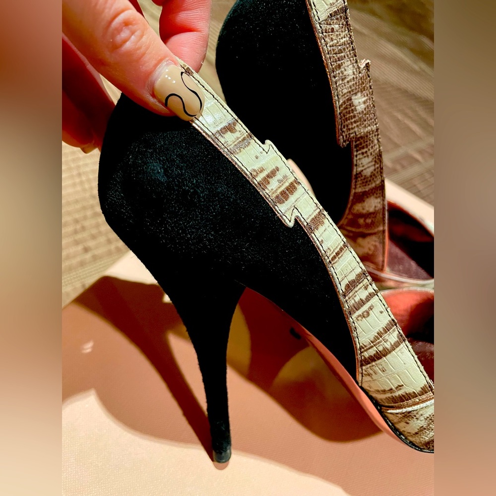 Black Suede Python Nero Arrow High Heel Pumps - image 3